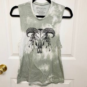 Tie dye green animal skull muscle tank top